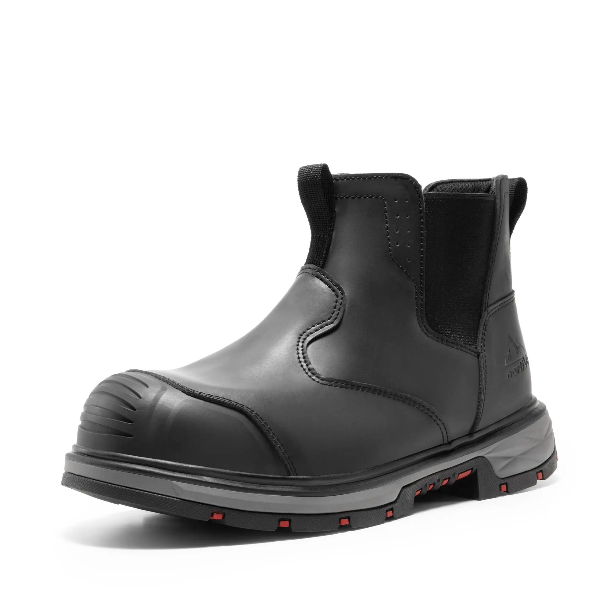 NORTIV 8 Men's Slip-On Steel-Toe Work Shoes - Vegan Leather, Non-Slip, Heavy-Duty, Flexible with Elastic Panels, EVA Cushioning for Construction, Mining Workers