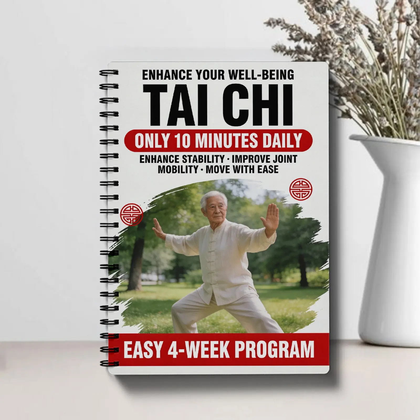 Senior & Beginner Tai Chi Practice Manual, Spiral Bound Martial Arts Training Guide, Gradual Daily Exercise Pages, Gentle Tai Chi Movements, Workbook, Spiral Notebook