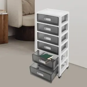 CNCEST Minimalist Drawer Tower - 6-Drawer Plastic Stackable Mobile Storage Cart with Wheels, Casters, Curved Handle, 32.8in Tall Book Holder for Office & Bathroom Organization