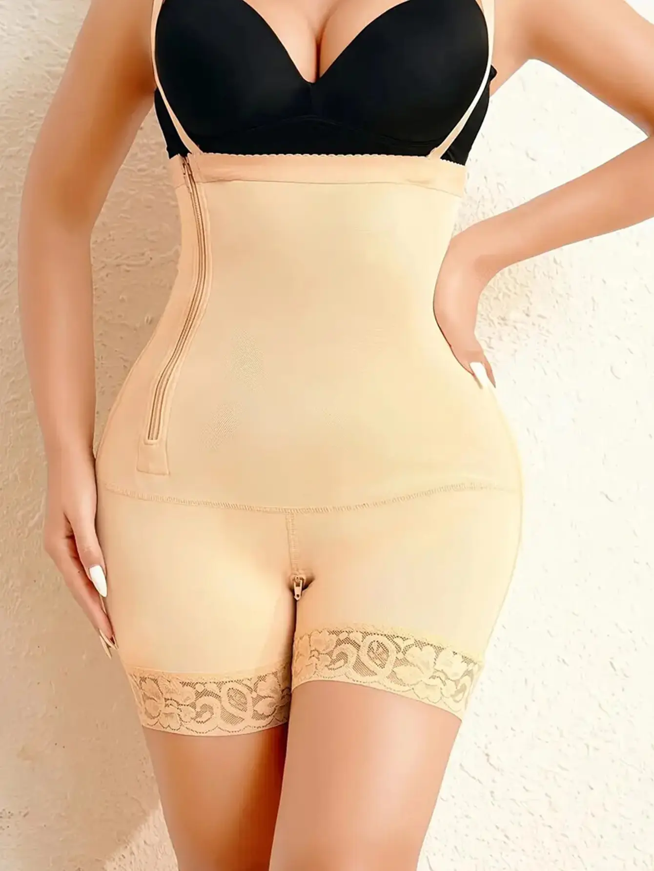 Women's Elegant High-Waist Compression Shapewear Bodysuit - Romantic Lace Faja with Adjustable Side Zipper, Steel-Bone Hold, 3-Layer Fabric Hugs Curves, Tummy Control, Butt Lift Boyshorts, Postpartum Body Sculpt for Office, Wedding Use, Easy Pee Access