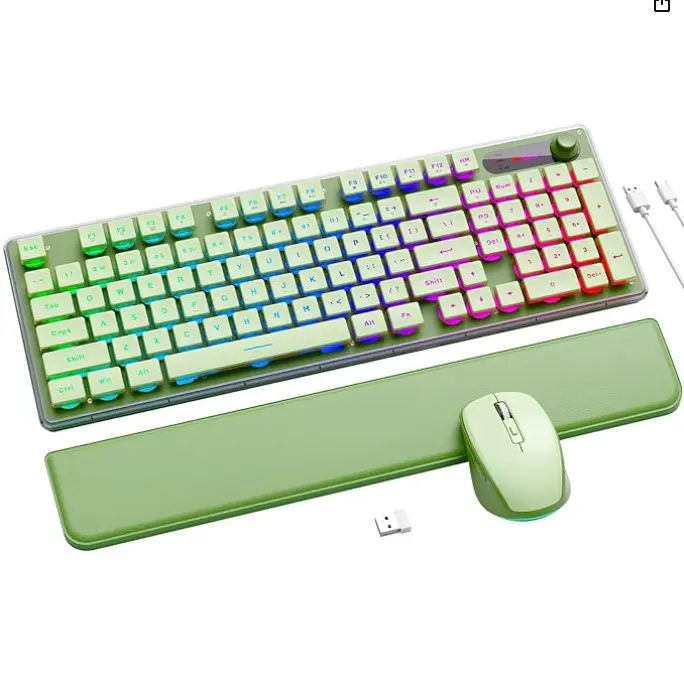 SABLUTE KM41 Wireless Keyboard & Mouse Combo, 9 Backlit Modes, Wrist Rest, Metal Panel, Rechargeable 2.4G Set for Windows Mac Laptop PC (Non-Bluetooth)