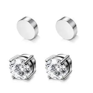 Gemstone Earring Set, Stainless Steel Magnetic Stud Earrings for Men and Women Unisex Design with CZ Diamond Accents, Suitable for Both Genders