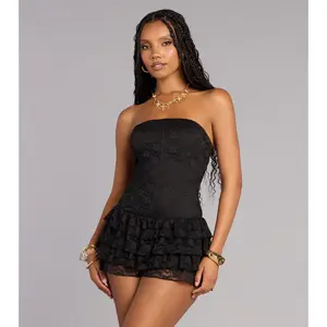 Flirty Look Lace Corset Ruffle Romper