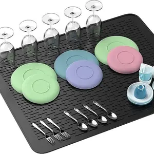 Silicone Dish Drying Mat, Non-Slip Heat-Resistant Kitchen Counter Mat for Dishes, Pots & Utensils, Multi-Use Draining Pad