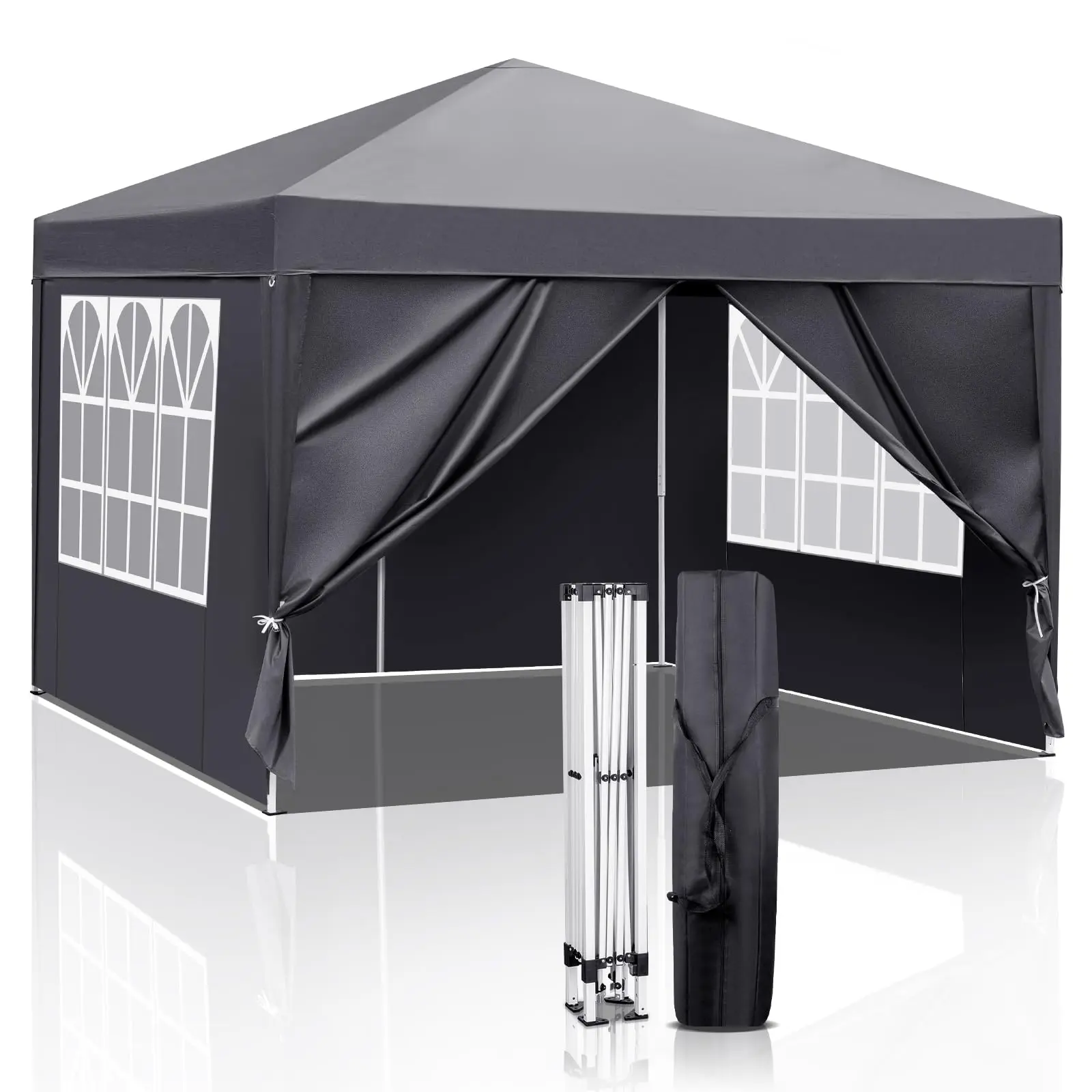 10x10ft Adjustable Sunshade Ez Pop Up Canopy Tent, Portable Instant Canopy with 4 Sidewalls for Outdoor Events, Weddings, Graduations (Gray), Adjustable Canopy, Sunshade Canopy