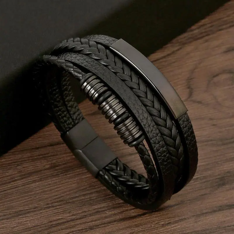 FASHION4U - Classic Men's Leather Bracelet New Style Hand-woven Multi-layer Combination Accessory Fashion Man Jewelry