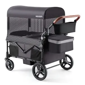 HARPPA 4-Seater Foldable Wagon Stroller for Babies & Toddlers, UPF50+ Canopy, Mosquito Net, All-Terrain Wheels, Adjustable Handle, Cup Holder, Storage Bag, Strollers for Babies