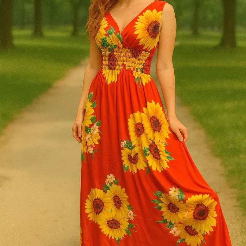 Sunflower Dress - Colorful Floral Patterned Fashion Wear for Sunflower Theme Events