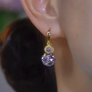 Shiny versatile purple durian earrings, DDES0179 new model with unique niche design, 14K gold-plated