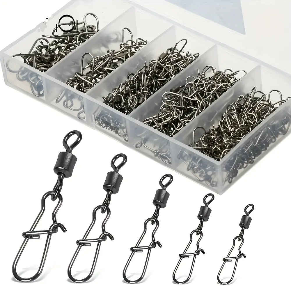 50pcs/box 4-12# Figure-of-eight Clip Set, High Quality Durable And Sturdy Connector, The Best Choice For Anglers，Fishing swivel and pin, bait connector, fishing gear accessories, Fishing Tackle, Fishing Accessories Kit, Fishing Supplies