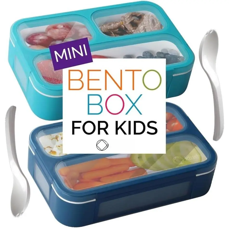 Mini Bento-Box Snack Boxes Set of 2 | Small Portion Lunch Containers for     | BPA Free | Navy & Blue
