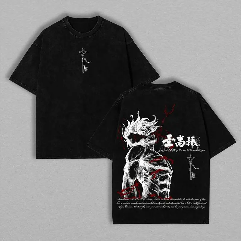 Eren Yeager Tee – Attack on Titan Vintage Washed Oversize T-Shirt Unisex couple T-shirts