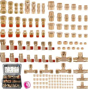 150 count Brass DOT Push-To-Connect Fittings & Compression Air Nylon Tubing Fittings Assortment Kits,1/4" 1/8" 3/8" 1/2" Air  Line Air Hose Fittings for  or Industrial Air System