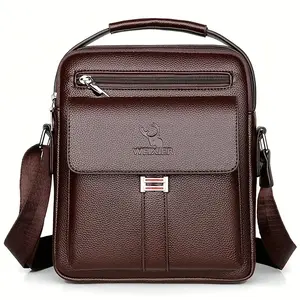 Maxoner Leather Messenger Bag - Adjustable Multi-Use Crossbody Sling Handbag, Fashionable Minimalist Plain Lightweight Dark Brown Men's Purse for Travel Work [Local Delivery], Fashionable Shoulder Bag, Travel Chest Bag