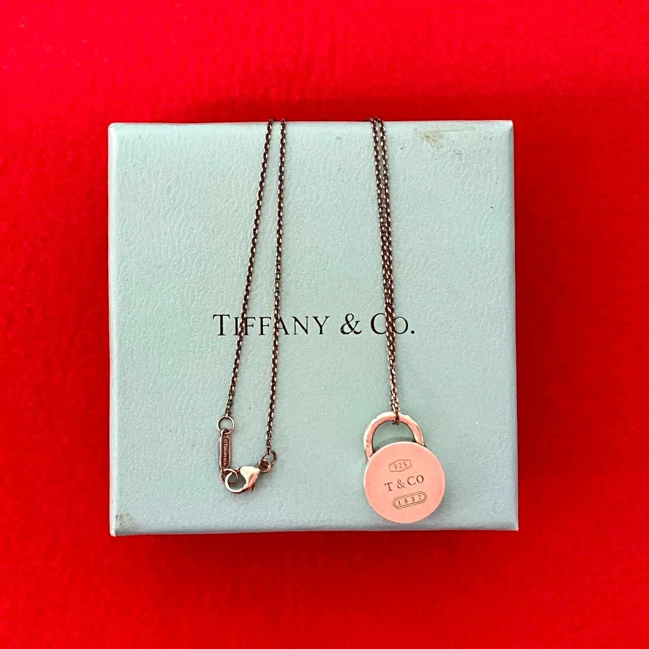 Pre-owned Tiffany & Co. Sterling Silver 925 (Ag925) Small Leather Goods Round Lock Silver 925 Necklace