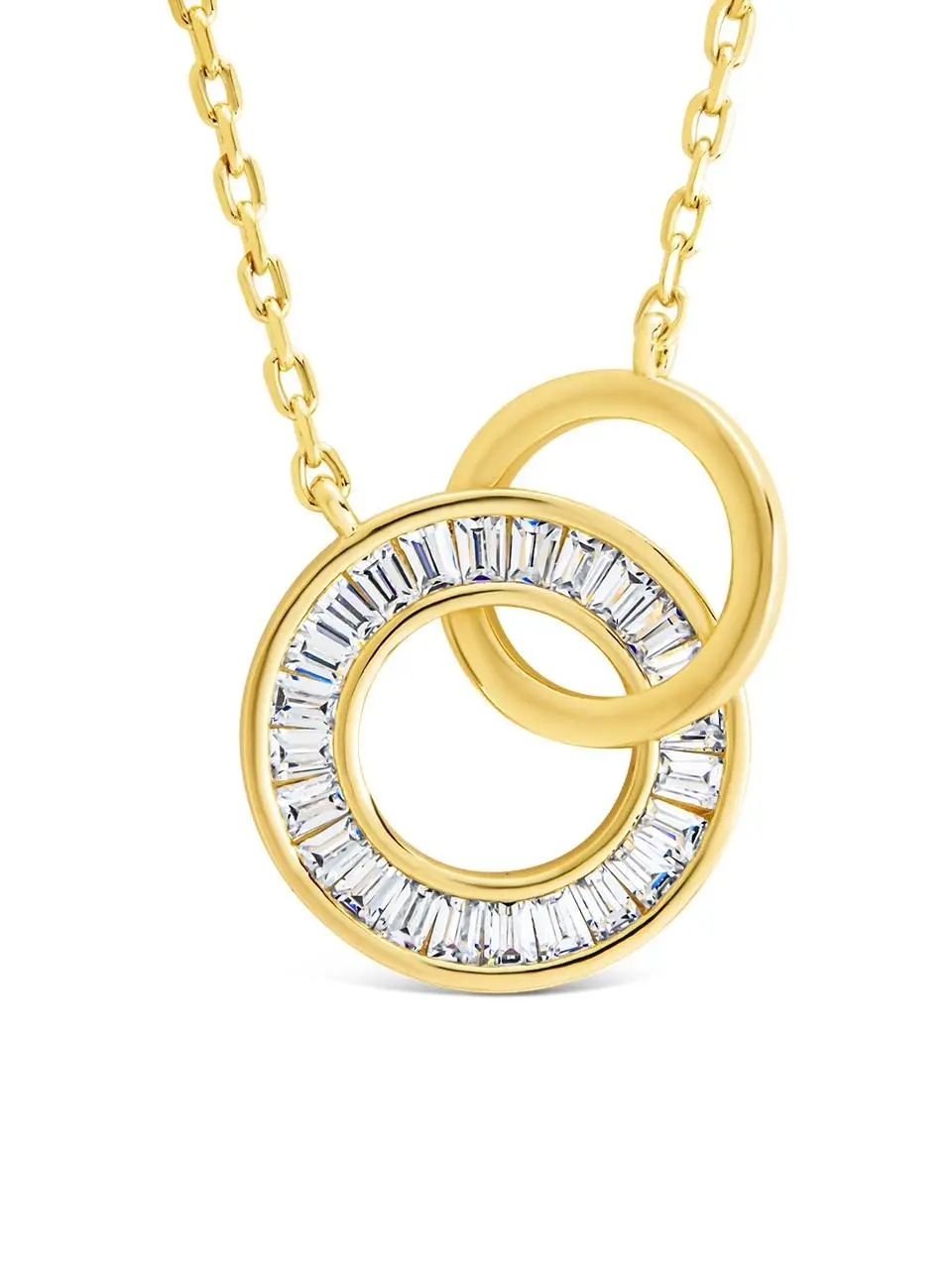 Sterling Forever Emmeline Baguette CZ Interlocking Circles Necklace, 14kt Gold Plated Modern Pendant for Women, Adjustable 16-18 Inch Chain, Lobster, 16" With 2" Extender, Brass, Cubic Zirconia