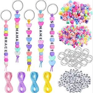 285 Piece DIY Keychain Making Kit, Adjustable Letter Heart Transparent Beads, Adjustable Beaded Design, Bead Mix, Interchangeable Beads, Birthday Party Small Gift, Craft Supplies, Bead Set