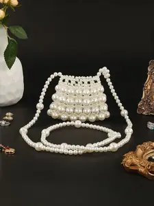 Romantic and elegant women's imitation pearl crossbody bag, exquisite handmade woven mini fan bag, versatile fashion accessories, suitable for daily use, dates, weddings, and parties, Handcrafted Crossbody Bag, Crossbody Purse