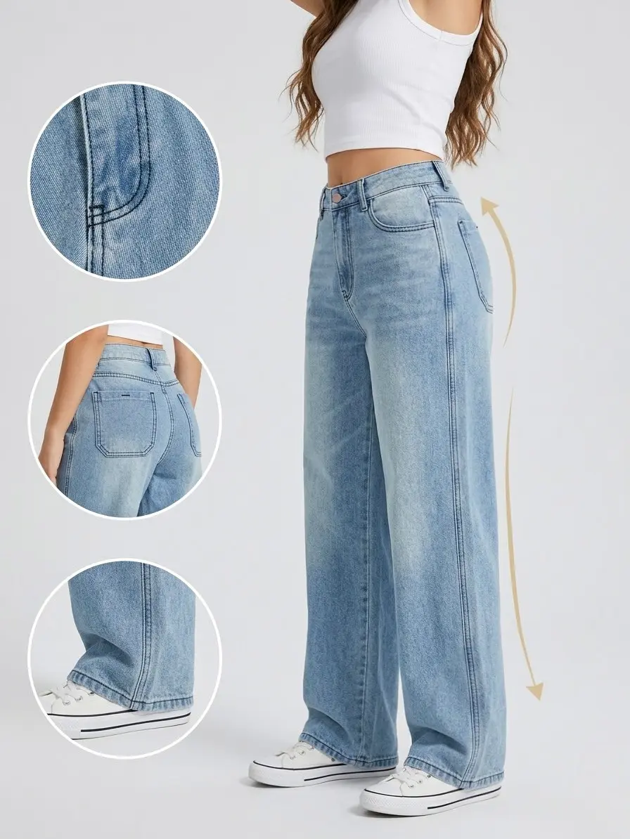 High-Waisted Light Blue Wide Leg Jeans | Vintage Straight Leg Jeans | Flattering for All Leg Shapes Comfy Baggy Pants | Y2K Style - 808322 Outdoorfun