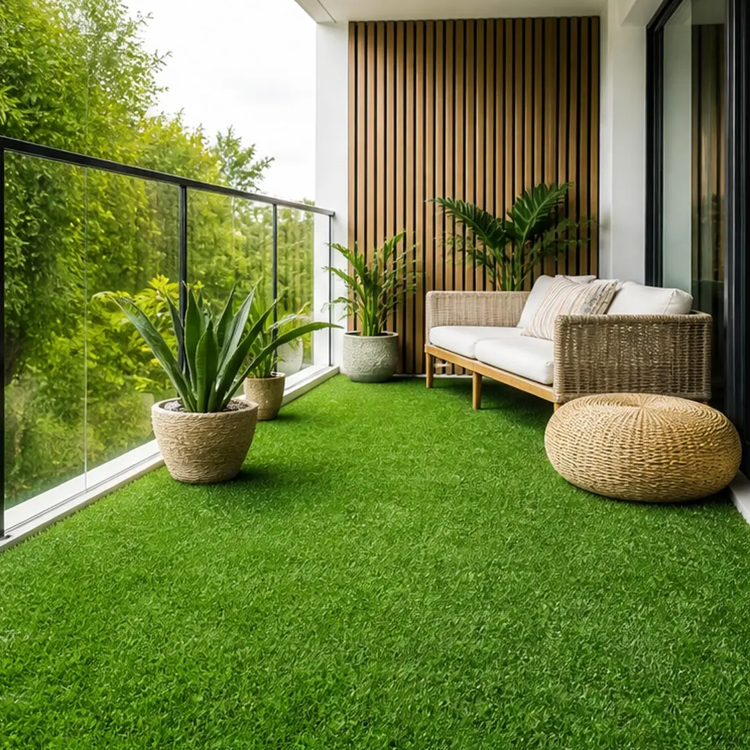 Realistic Deluxe Polyethylene Artificial Grass Turf Carpet - 1.18in Thick Blades, Rubber-Backed, Green Indoor-Outdoor Flooring for Lawn, Balcony, Multiple Size Options