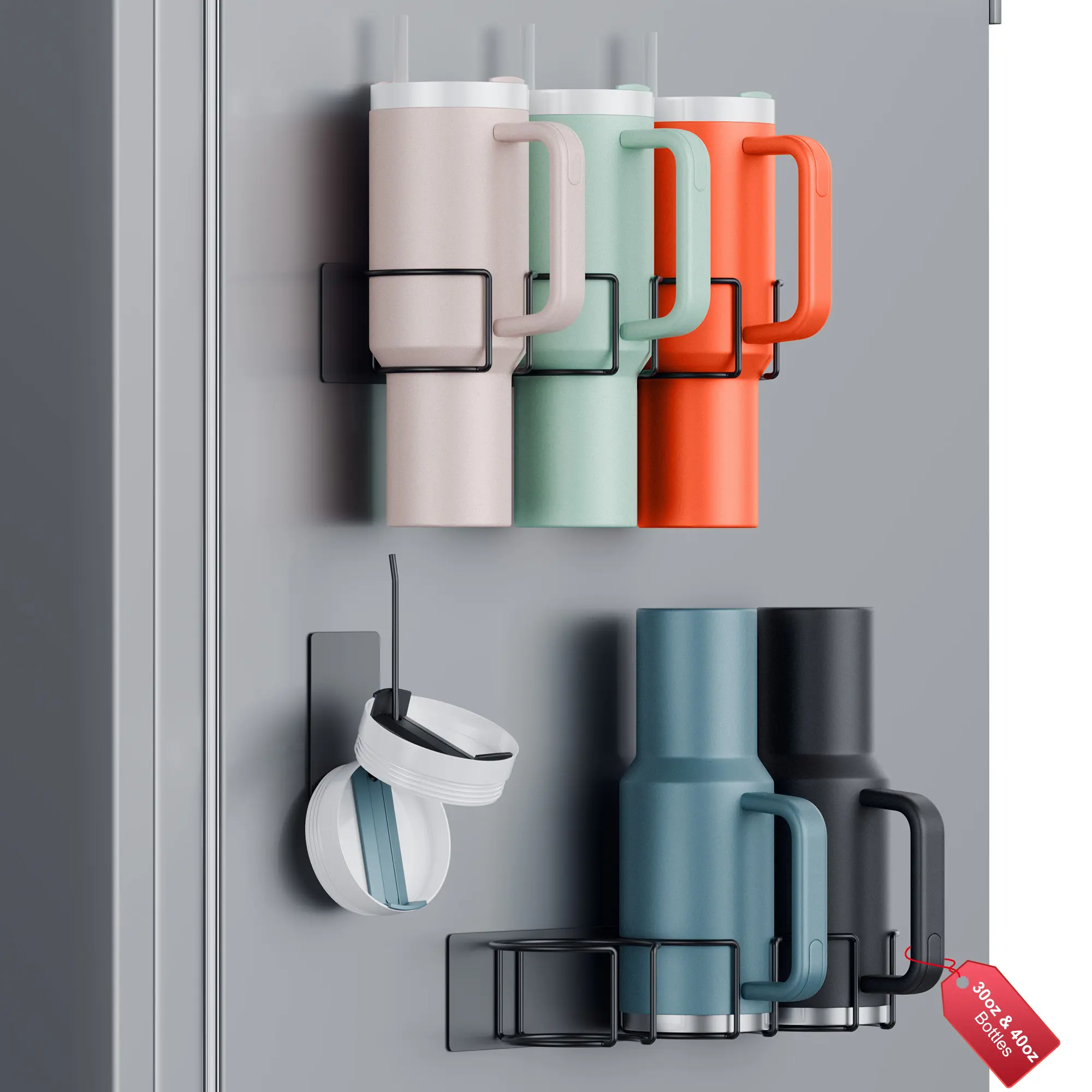 Modvista Magnetic Cup Holder for Fridge, Water Bottle Organizer for Stanley 30/40 oz, Tumbler Lid Organizer for Stanley Cup Accessories, Bottle Stands, Tumbler Storage