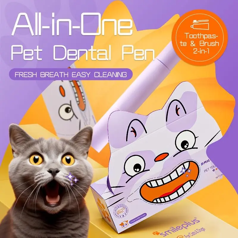 Smileplus 2026 New 2-Piece Pet Toothbrush Pen Set - Fluoride-Free Hydroxyapatite Toothpaste, Dental Care Gel, Finger Wipes for Dogs & Cats, Ergonomic Design, Brightening, Fresh Breath, Set Pack