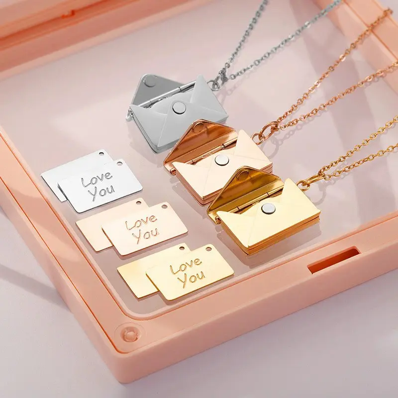 Minimalist Envelope Necklace with Hidden Love Letter, Titanium Steel Romantic Jewelry for Couples, Adjustable & Hypoallergenic for Valentine's Day, Special Bond, Simple