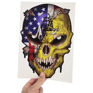 Skull Decal - American Flag Gadsden Stitched Don't Tread on Me Snake Flag Sticker American Flag Patriotic Design Reflective Eyes
