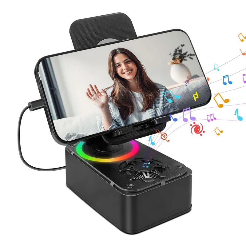 AKLLCCR Wireless Bluetooth Speaker, 3in1 Cellphone Holder, with USB Emergency Rechargeable (1200mAh), LED Nightlight, 360° Foldable for Phone/Pad, For Home, Car, Outdoor, Gifts for Friend, Family