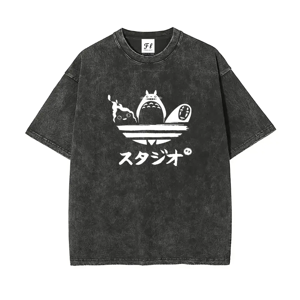 Oversized Vintage Totoro Anime Graphic Tee | 100% Washed Cotton Retro Streetwear Shirt | Unisex Baggy T-Shirt for Men & Women | Y2K Aesthetic Top