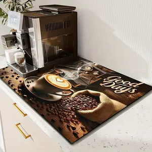 1 coffee machine mat, utensil drying mat, coffee bar themed dish drain mat, soft diatomaceous earth material - multifunctional, highly absorbent, easy to clean, suitable for drying kitchen tools, oven mats, absorbent mats