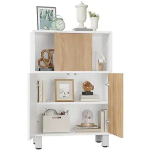 Multipurpose Wooden Storage Cabinet with Sliding Doors – Adjustable Shelf, Compact Bookshelf Filing Cabinet for Office, Kitchen, Living Room, Bathroom, Entryway – Organizer for Small