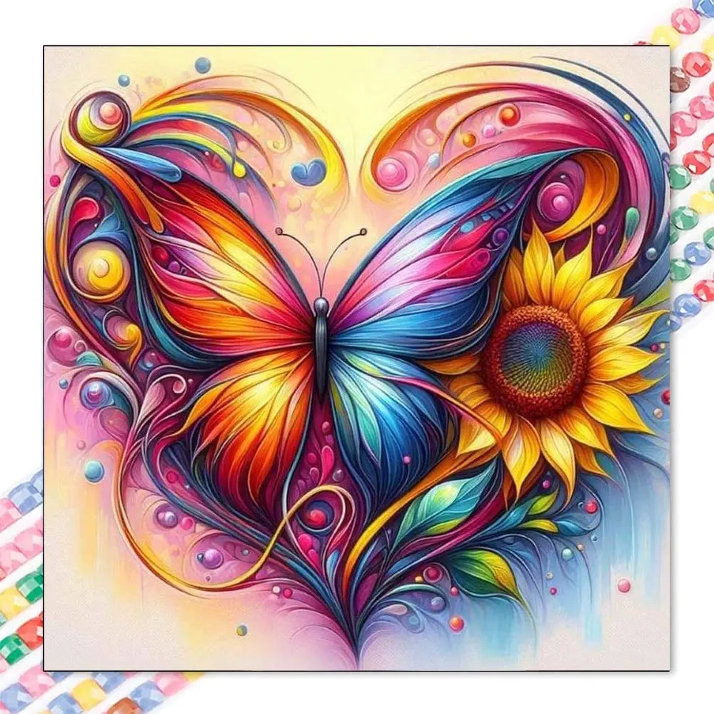 5D DIY Full Drill Round Diamond Painting Kit - Butterfly, Sunflowers Mosaic Canvas DIY Wall Art, Home Wall Decoration