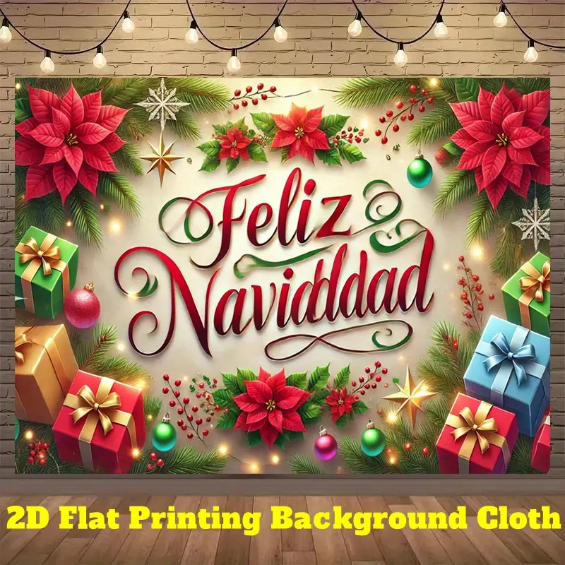 Heavy-Duty Polyester Christmas Banner - 2D Flat Printing, Red Poinsettia Floral & Gifts Design, Easy-Hang All-Seasons Durable Textile Decoration, Birthday & Wedding-Ready Use