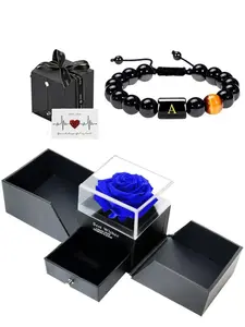 Men's & Rose Gift Box Set, Fashion Personalized Jewelry, Fashionable Letter Link Bracelet, Perfect for Parties, Daily Wear, Birthday Gifts