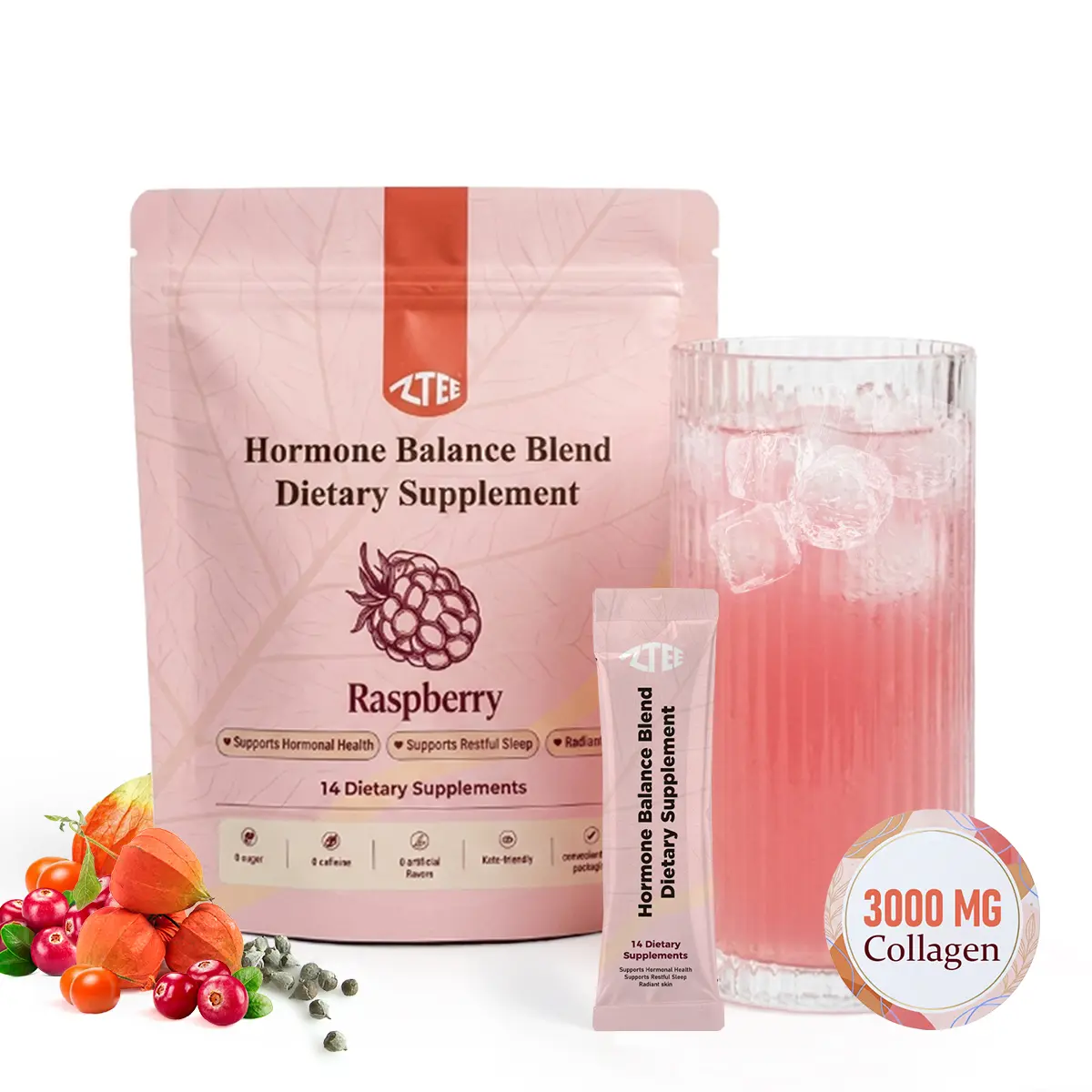 Hormone Balance 3000 mg Collagen supports general health and helps maintain healthy skin, hair and teeth. It promotes women's physical functions.