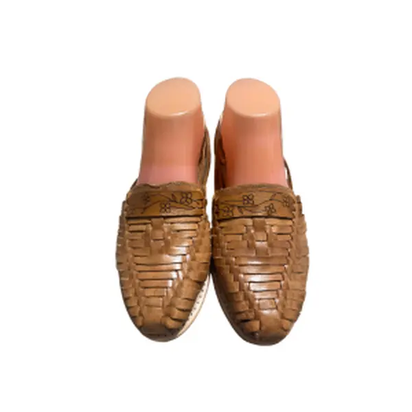 Women's Handmade Mexican Leather Huarache Shoes | Genuine Leather Woven Slip-On Flats | Natural Tan | Made in Mexico