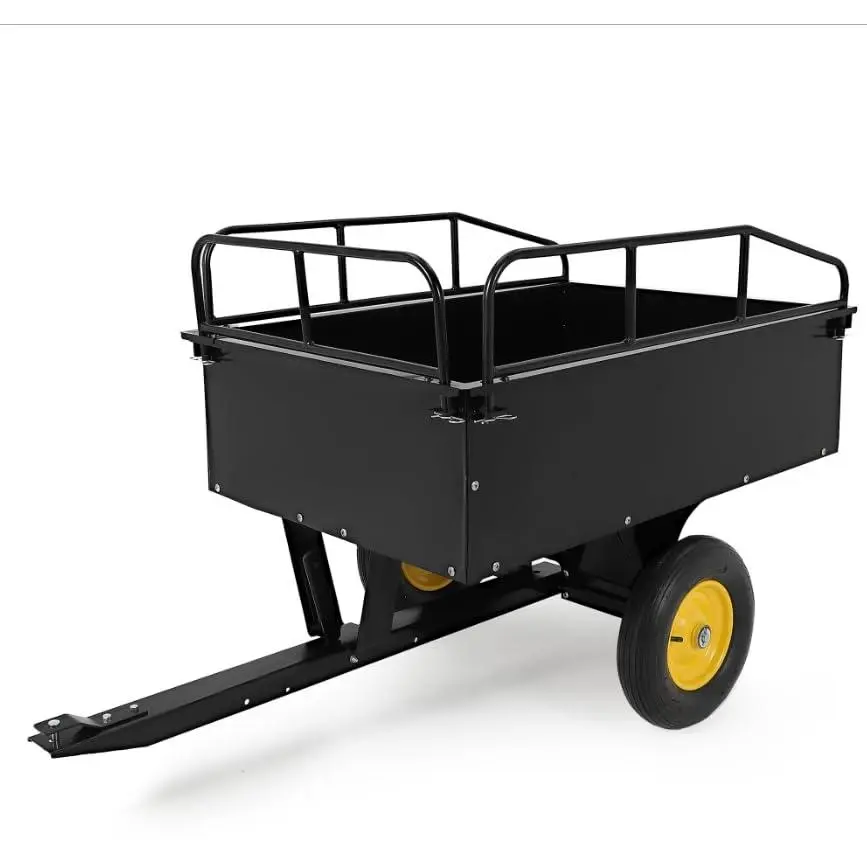 Garvee Heavy Duty Garden Dump Cart with 15 Cubic Feet Capacity and 750LB Load, Steel Utility Trailer Featuring Removable Sides, Compatible with ATV, Lawn Tractor, and Riding Mower, Black Spoked Wheels