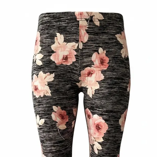 LuLaRoe Ultra-Soft Brushed DTY Leggings - Women's High Stretch Spandex Polyester Skinny Slim-Fitting Clothes, Pink and Gray Floral, Smooth, Bottom, Patterned Leggings, Floral Print, Spandex Blend, Full Length, Athleisure Leggings