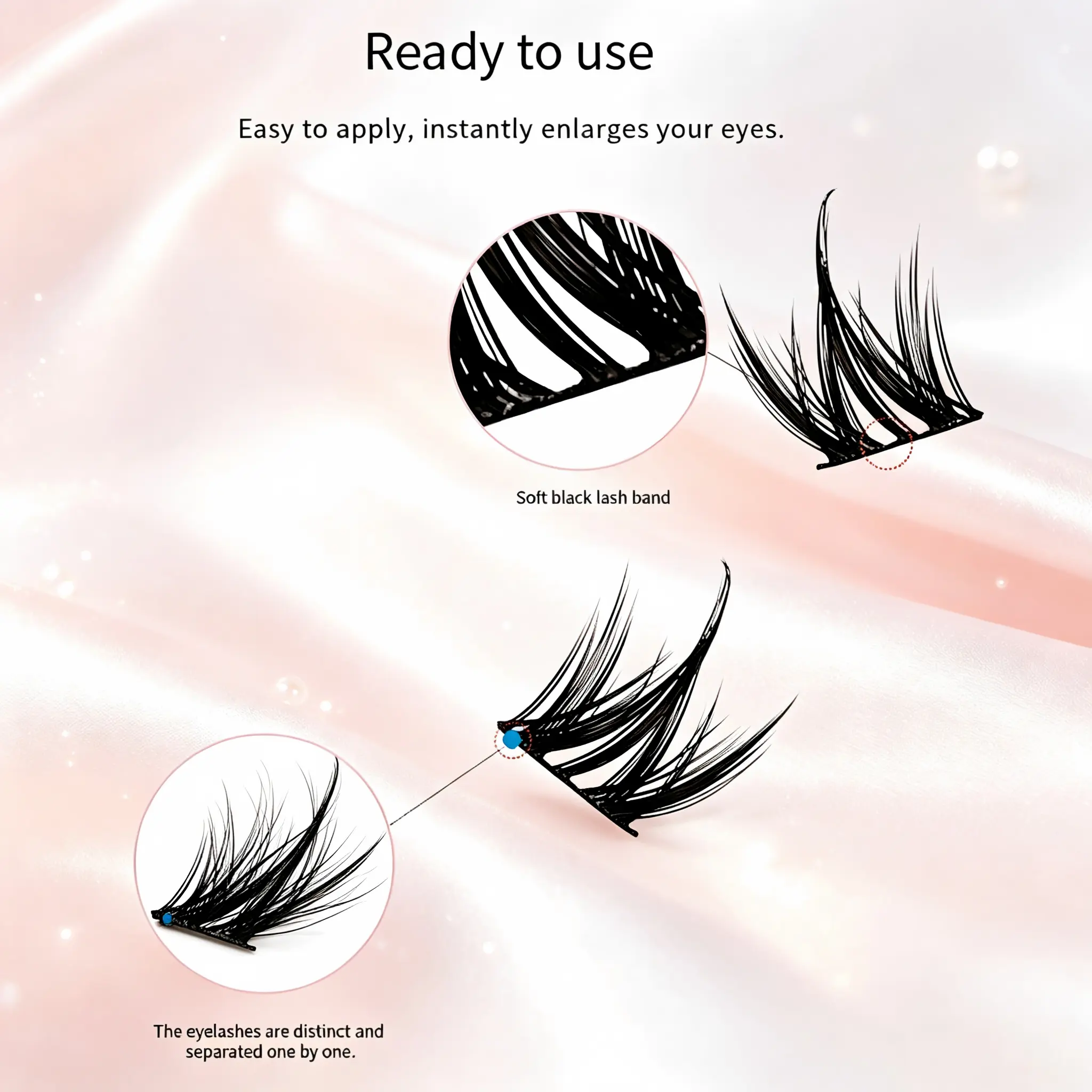 ARIA Self Adhesive Cluster Lashes, Glue-Free Segmented False Eyelashes, Pre-Glued Individual Lash Clusters, Soft Marshmallow Lash Band, DIY Eyelash Extensions for Beginners