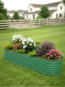 green- Galvanized Steel 8x2x1.5Ft Raised Garden Bed – Elevated Planter Box For Indoor/Outdoor Vegetables, Herbs & Flowers, No-Bend Design With Rust-Proof Coating & Tool-Free Assembly,Green