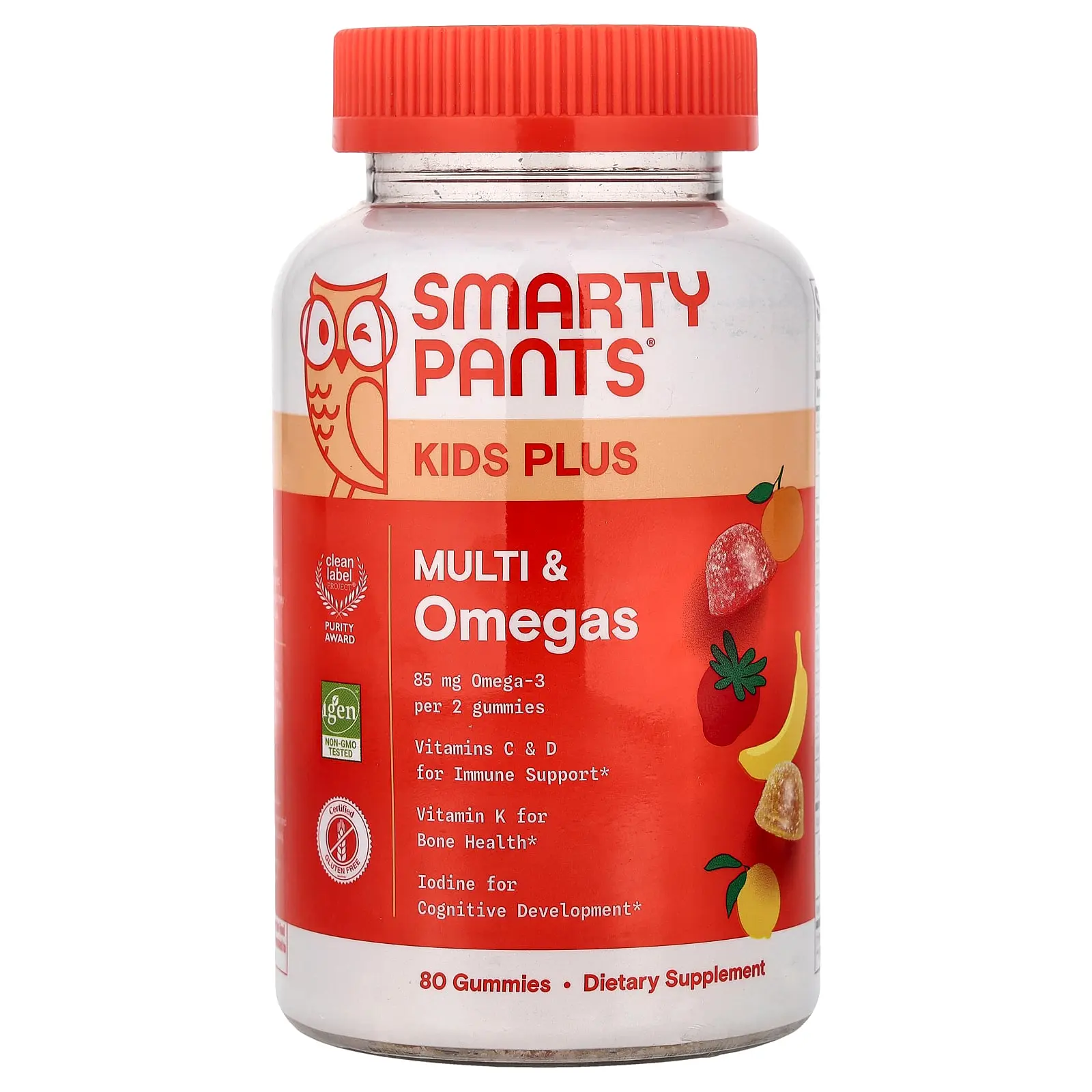 SmartyPants Kids Plus, Multi & Omegas Gummies, Lemon, Orange, and Strawberry Banana, 80 Gummies