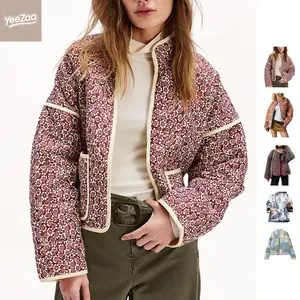 YeeZaa Women's Cropped Floral Quilted Jacket Cardigan 2025 TikTokShopHolidayHaul Christmas Printed Lightweight Open Front Padded Puffer Coat