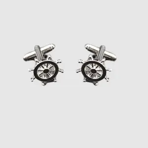 Black & Silver Nautical Wheel Cufflinks