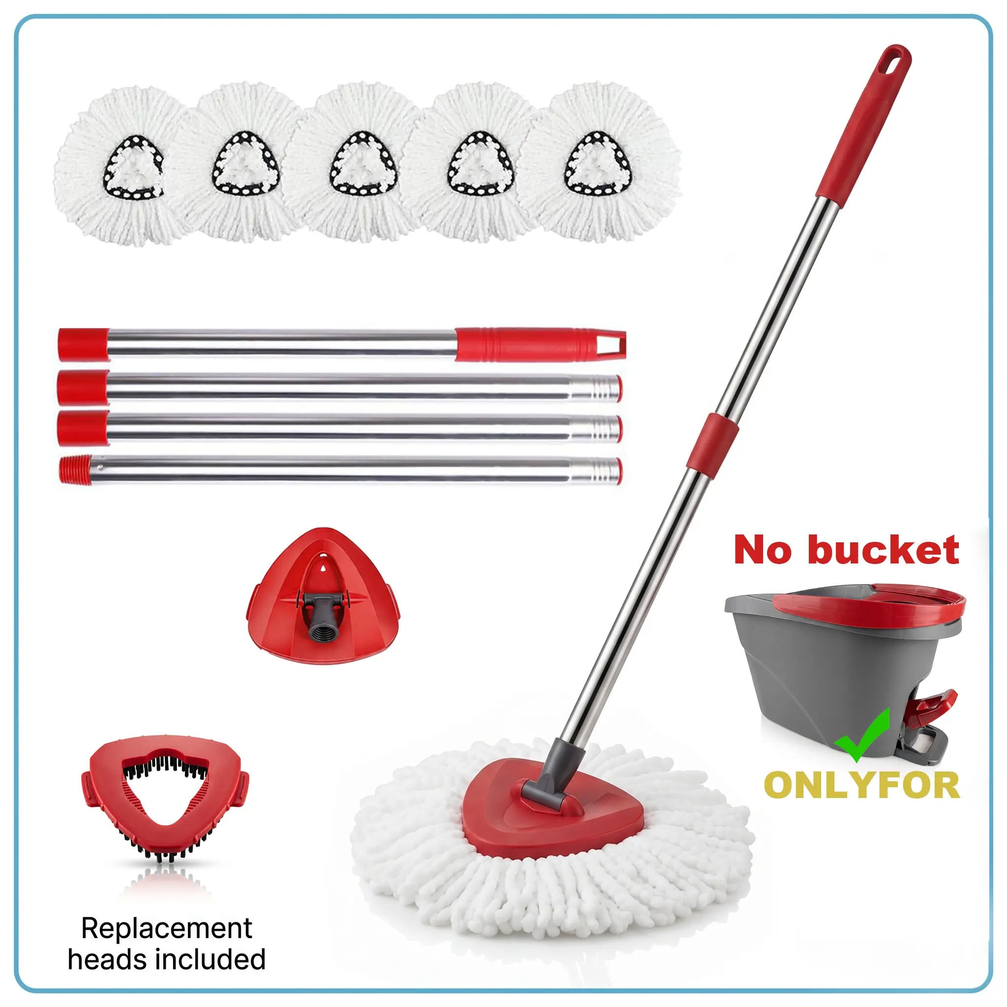 For O-cedar Microfiber Spin Mop Heads Refills & Scrub Brush for O-Cedar Easywring Spin Mop 1 Tank System Scrub Replacement Deep Cleaning Pack（No bucket）