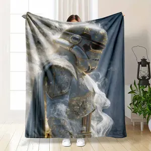 Luxury Sci Fi Warrior Flannel Blanket Metallic Armor Print Soft Warm Cozy Lightweight Decorative Throw Perfect for Bedroom Sofa Office Reading Corner Movie Nights Gifting