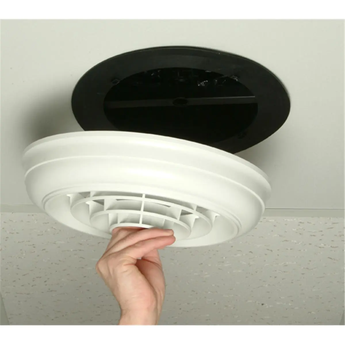 212 MAIN Round Capital Crown Ceiling Diffuser (Model HT-CCGB-R1BD) - Painted White Finish, 6 in. Boot, 8 in. Boot, Butterfly Damper, Quick Connect Kit, Easy Installation