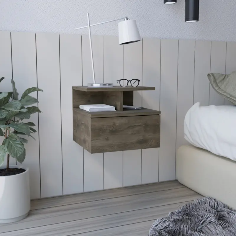 Adele Floating Nightstand with Drawer and Open Storage Shelves
