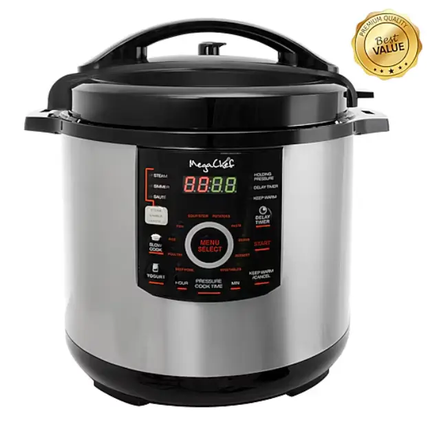 MegaChef 12 Qt Electric Pressure Cooker, Digital Pressure Cooker with 15 Preset Cooking Programs, 1600W Power, Slow Cook & Keep Warm Functions, Large Capacity Stainless Steel Pot with Tempered Glass Lid