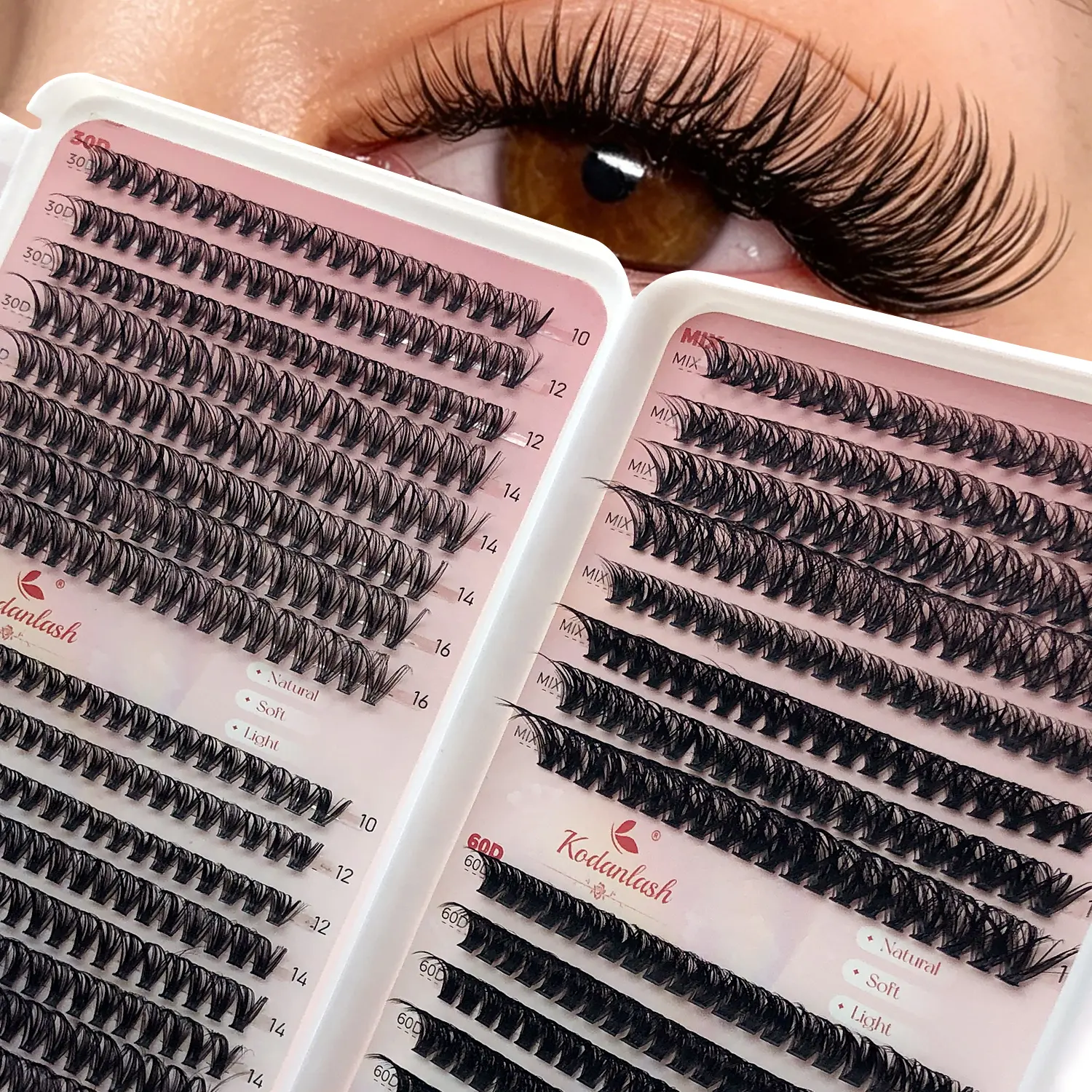 640pcs Natural Lash Clusters Individual Lashes 30D 40D 60D 10mm 12mm 14mm 16mm Mixed Length Fluffy Reusable Eyelash Clusters Book Cluster Lashes Soft Lightweight False Lashes Lash
